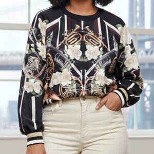 Clover Canyon Graphic Pullover Sweatshirt Black Gold Floral - Small